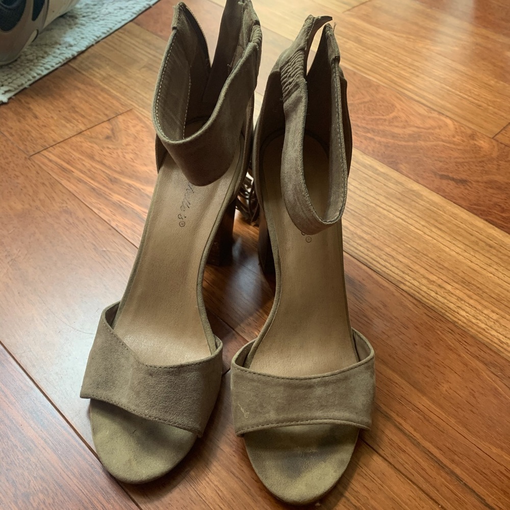 Neutral suede block heel sandal